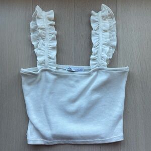 Zara white ruffle crop top Size S #croptop #feminine
